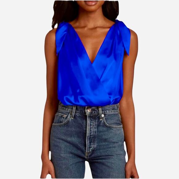 Amanda Uprichard Tops - New Amanda Uprichard Avari Bodysuit Navy Blue Silk size XS NWT Sleeveless Top